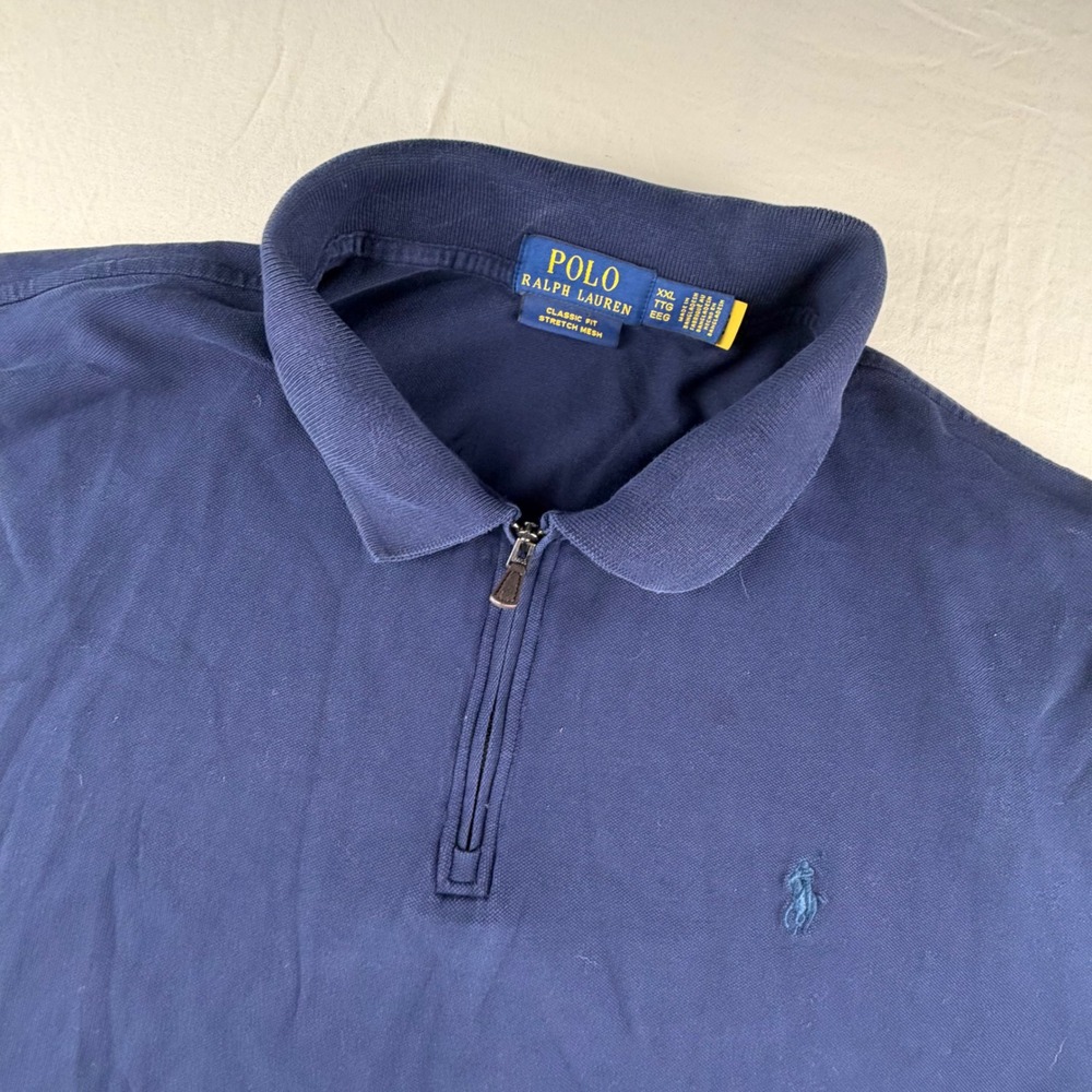 Polo Ralph Lauren Quarter Zip Polo Shirt Mens XXL Blue Classic Stretch Mesh 0211